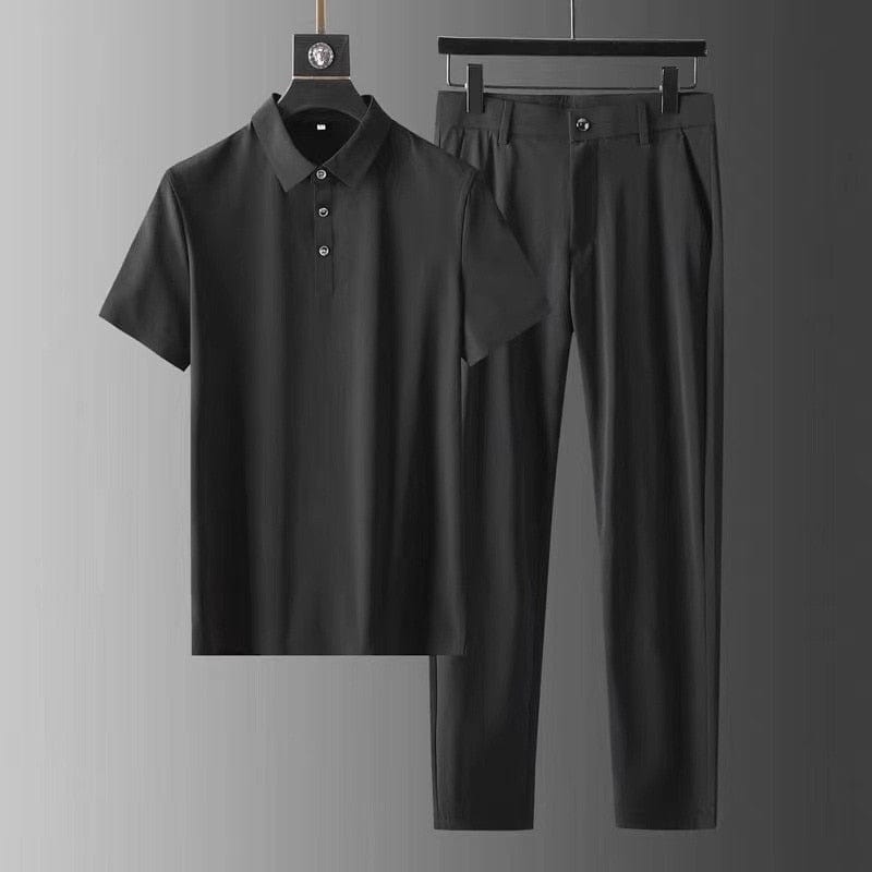 Men's Summer Set with Short-Sleeve Shirt and Pleated Pants