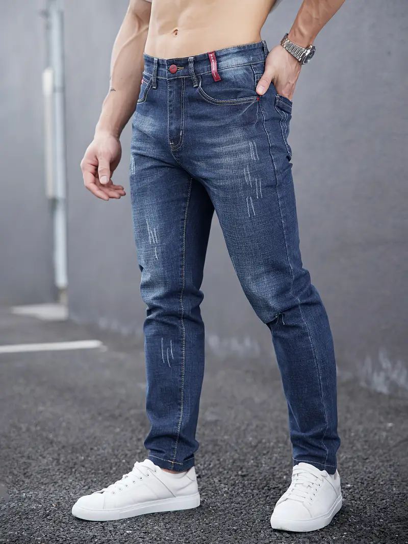 Herrejeans Tapered Mellem talje Falmet effekt på lårene Knappelukning