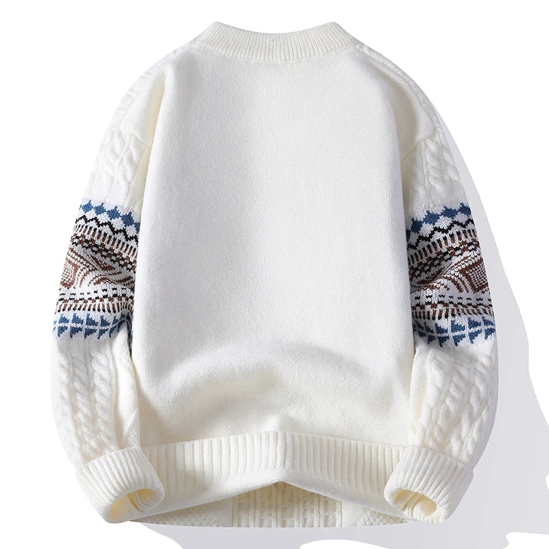 Maglione Uomo Invernale in Maglia Grossa con Motivo Geometrico e Girocollo – Maglia Style