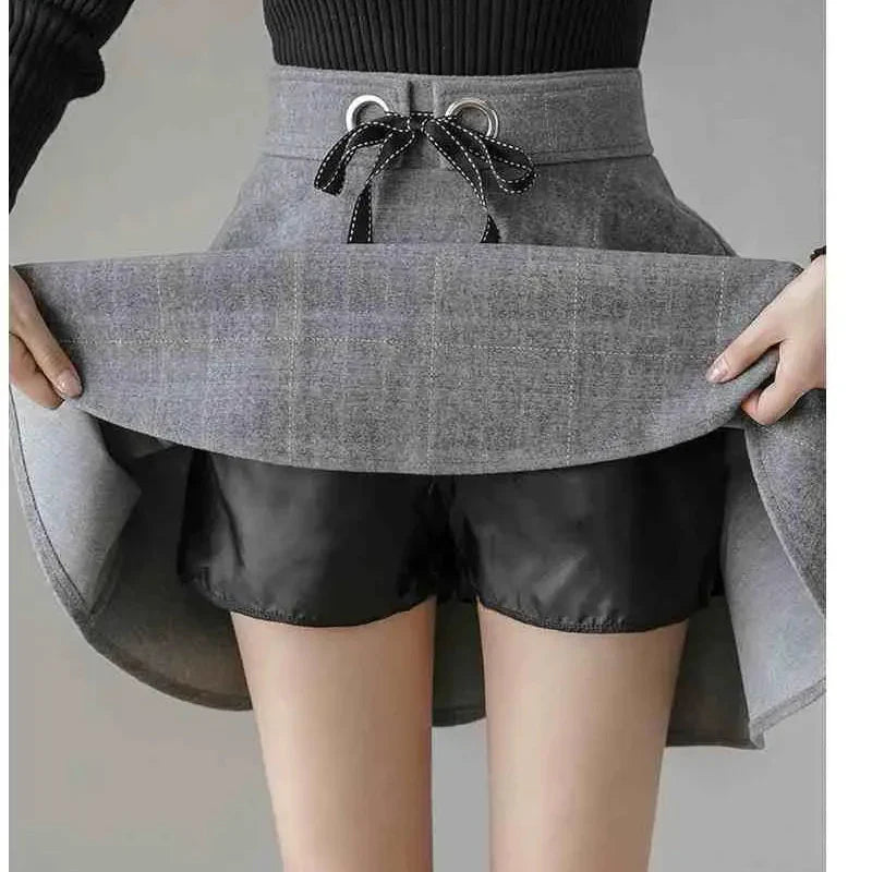 High-Waisted Mini Skirt for Women with Checkered Pattern and Elastic Band – Cotton Blend