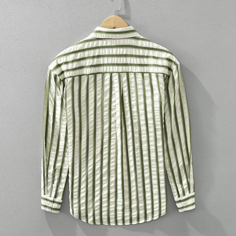 Men's Striped Shirt with Loose Fit and Long Sleeves, Button Closure