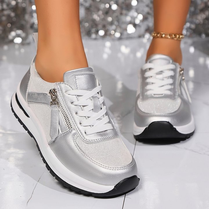 Women's Sneakers with Side Zipper and Arch Support – Non-Slip Sole