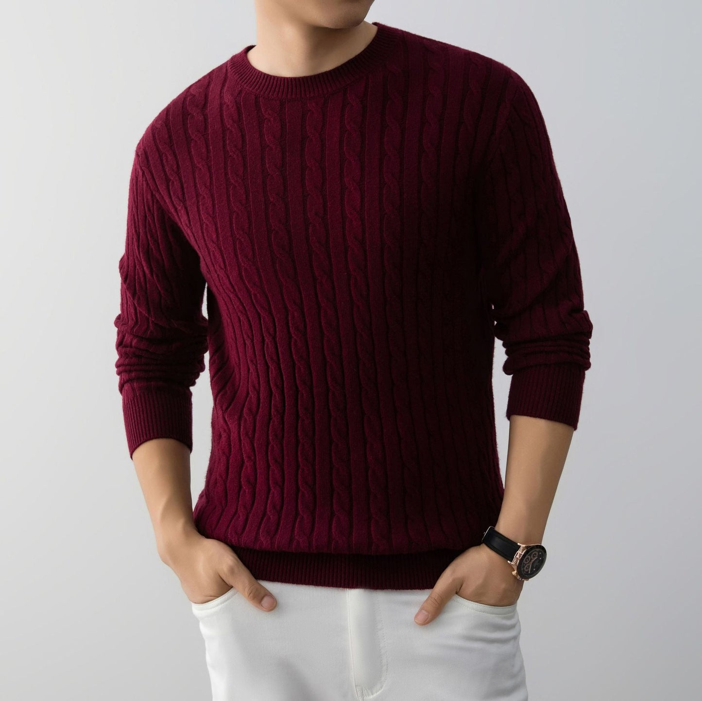 Maglione da Uomo a Maniche Lunghe a Vestibilità Ampia con Motivo Jacquard