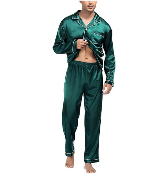 Women's Long Sleeve Pajamas with Shirt and Pants Loose Fit – Silk Feel Effect