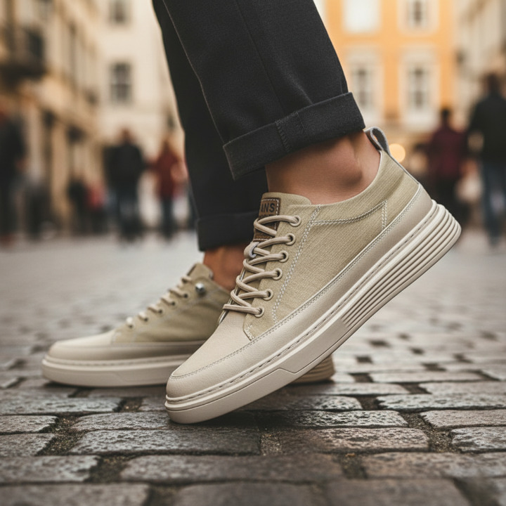 Herresneakers i kunstlæder med polstret indersål og gummisål – til daglig brug