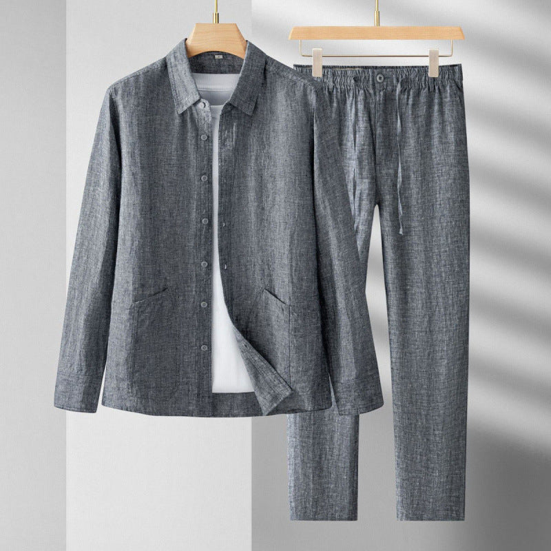 Men's Two-Piece Long Sleeve Suit with Regular Fit – Casual Linen Blend Suit