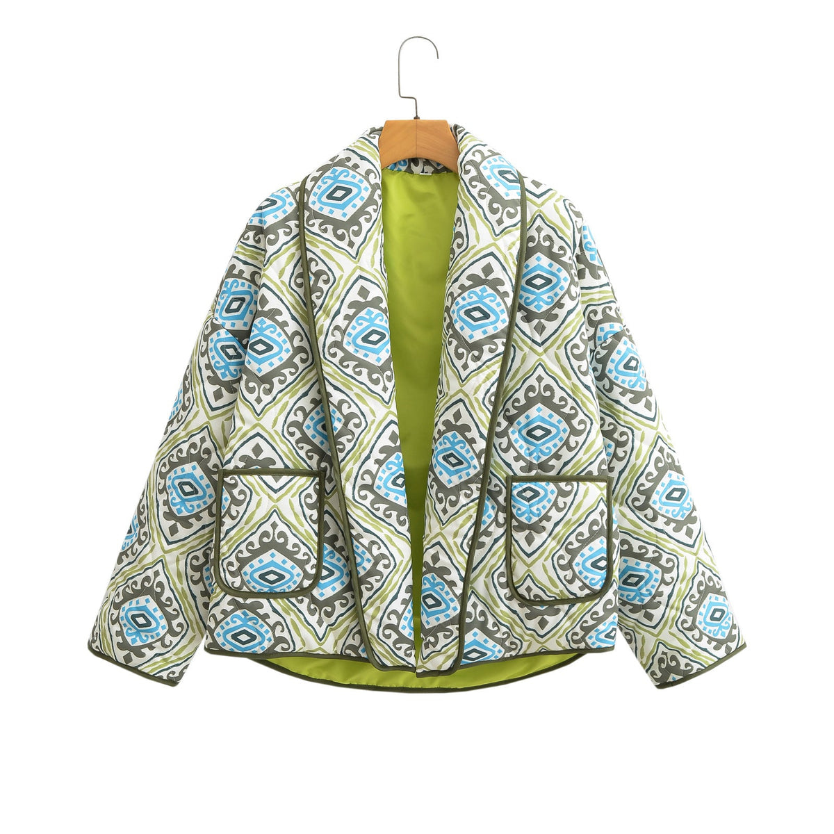 Blazer acolchado de mujer para otoño con mangas amplias y diseño en contraste