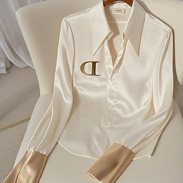 Camicia Donna Bianca a Manica Lunga con Vestibilità Comoda e Dettaglio a Splicing