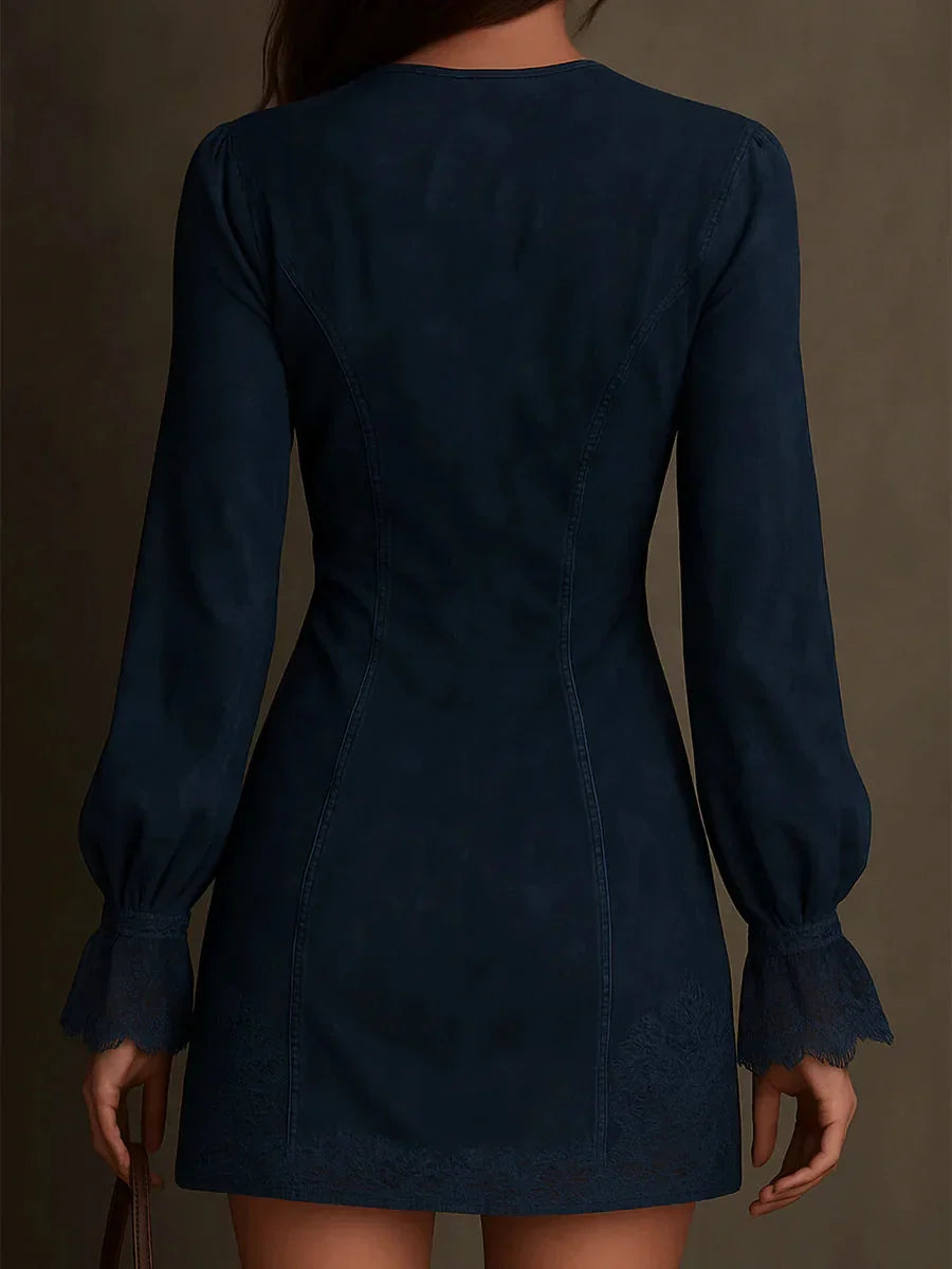 Women's Mini Dress with Lace Edges, Fitted Silhouette, and Short Length