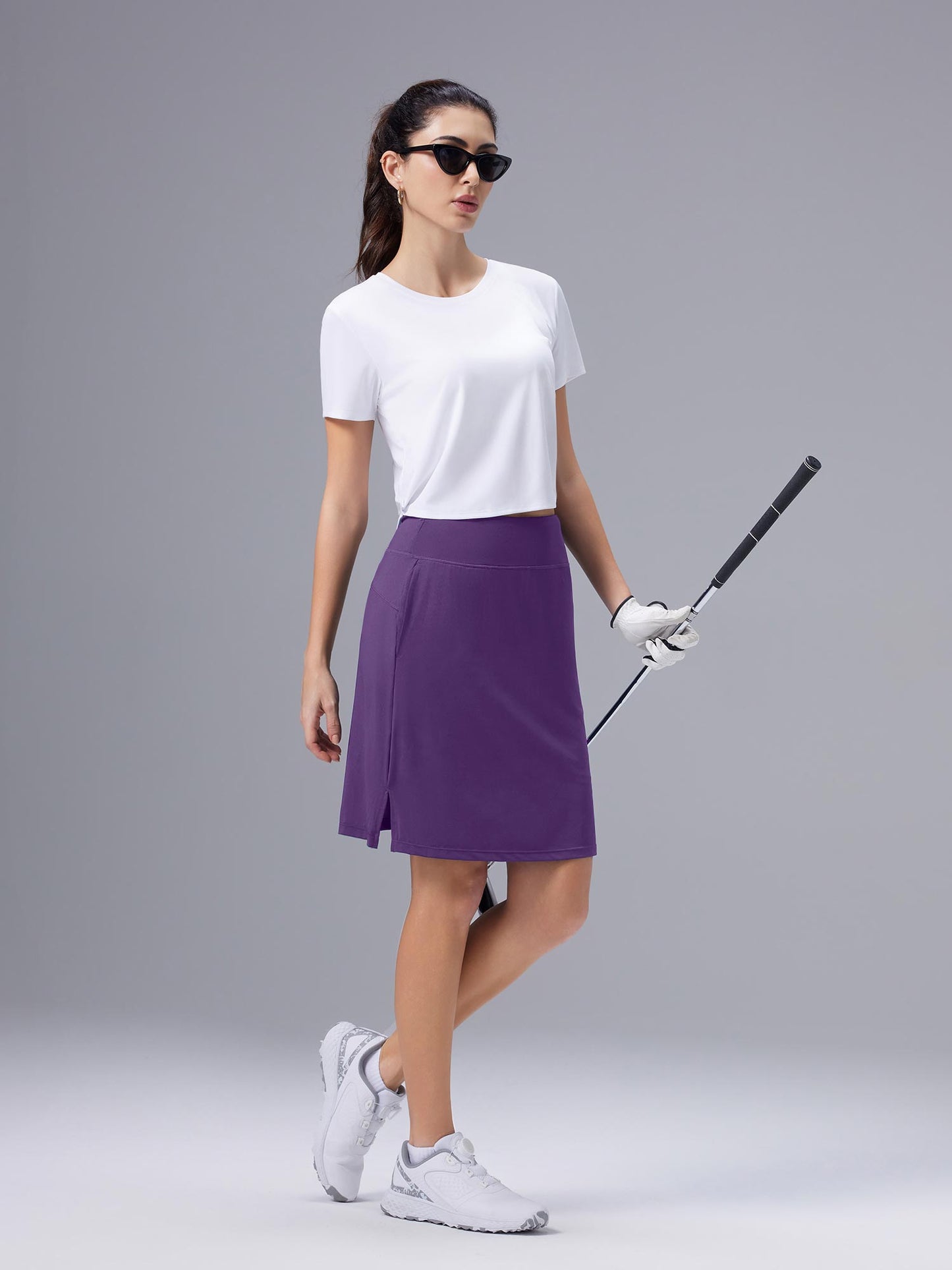 Gonna-Pantaloncino da Donna al Ginocchio, Vita Alta con Pantaloncino Interno e Tasche