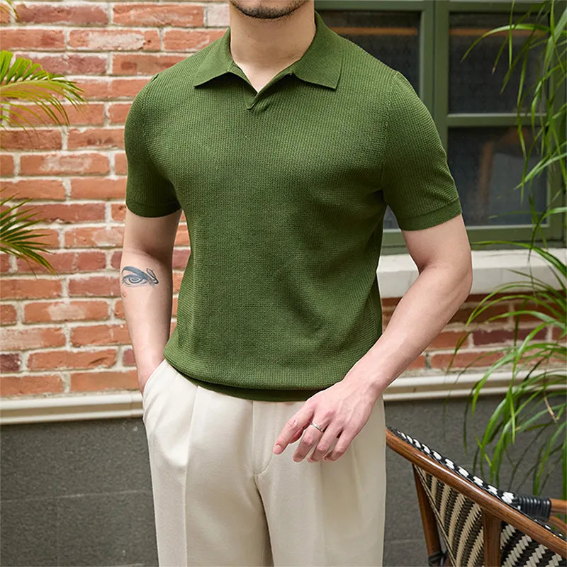 Camicia Uomo a Maniche Lunghe con Girocollo e Bordi a Costine – Stile Business Casual