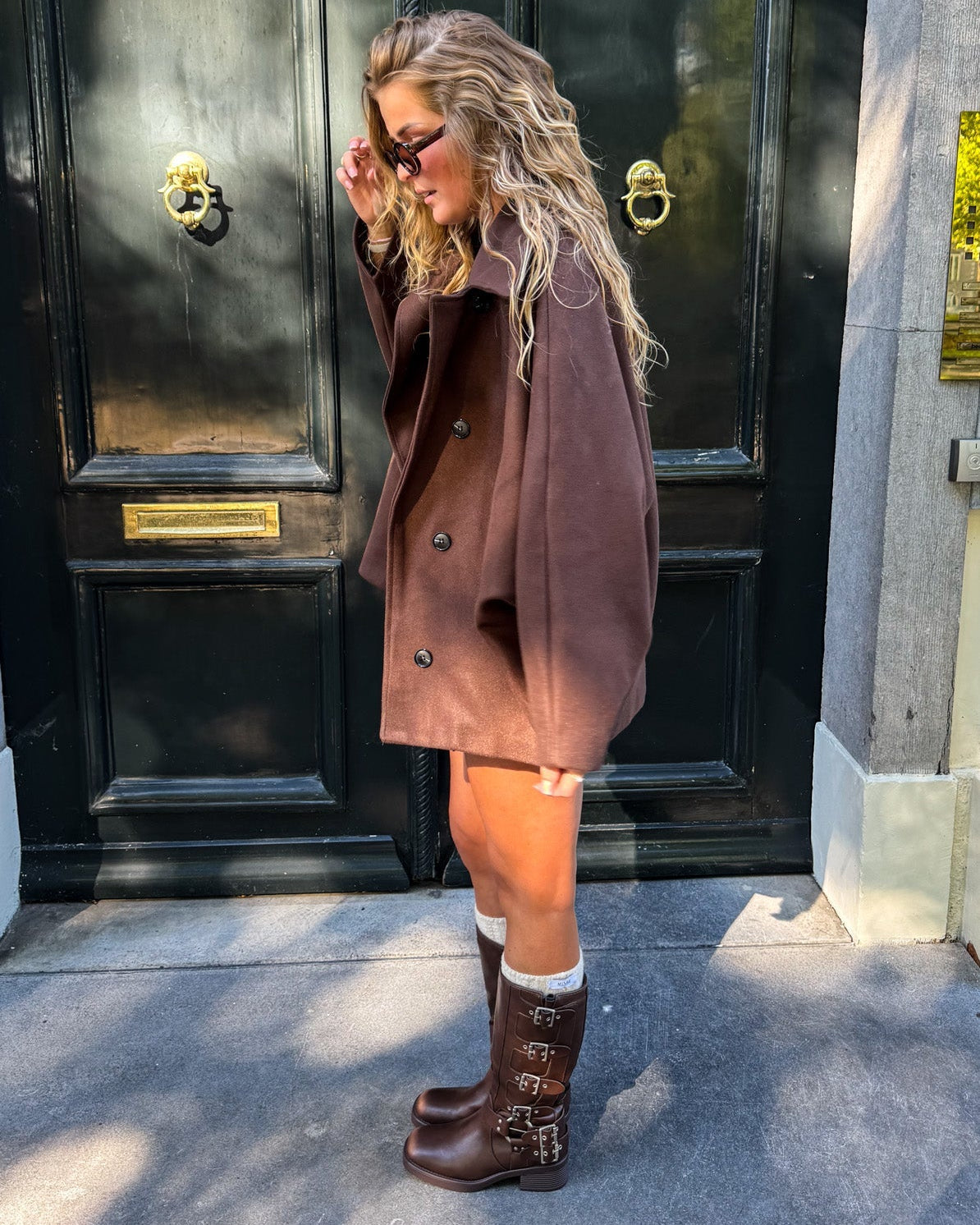 Stivaletti Biker da Donna Marroni con Fibbia e Zip Laterale