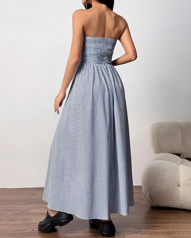 Women's Summer Maxi Dress, Strapless, with Pockets