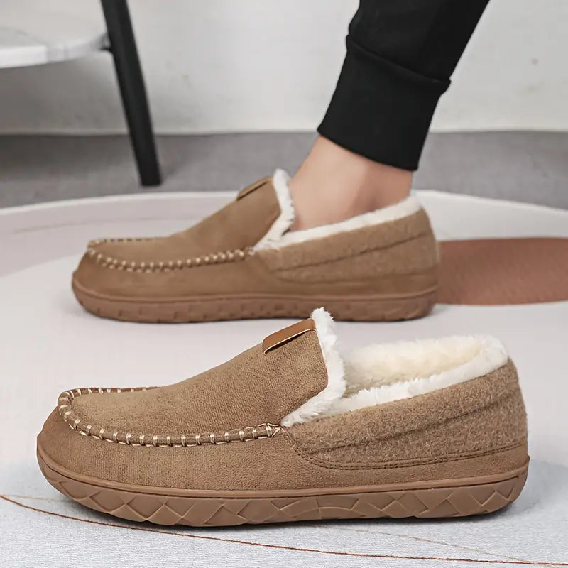 Men's Autumn Slip-On Moccasins Rounded Toe Plush Lining EVA Non-Slip Sole – Comfortable Shoes
