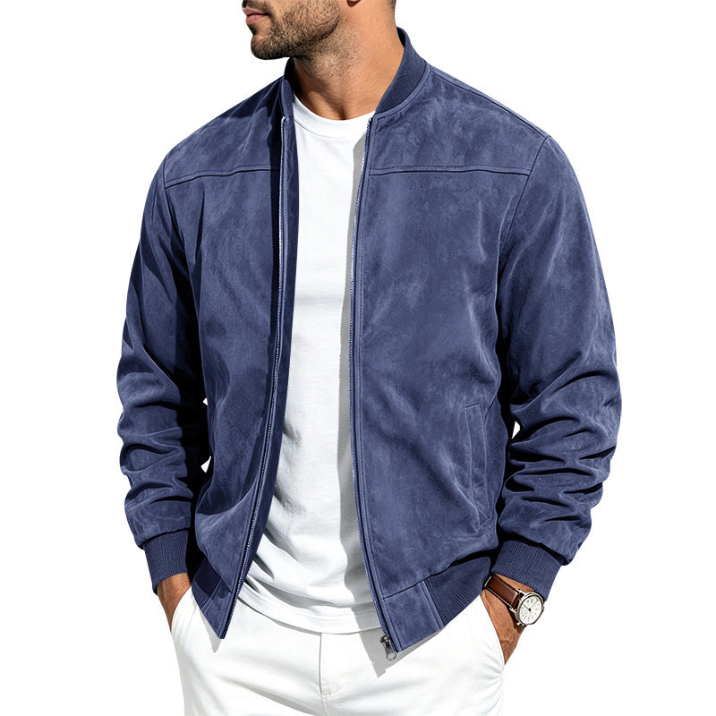 Chaqueta bomber para hombre de estilo ante, con cremallera completa, mangas largas y corte holgado.
