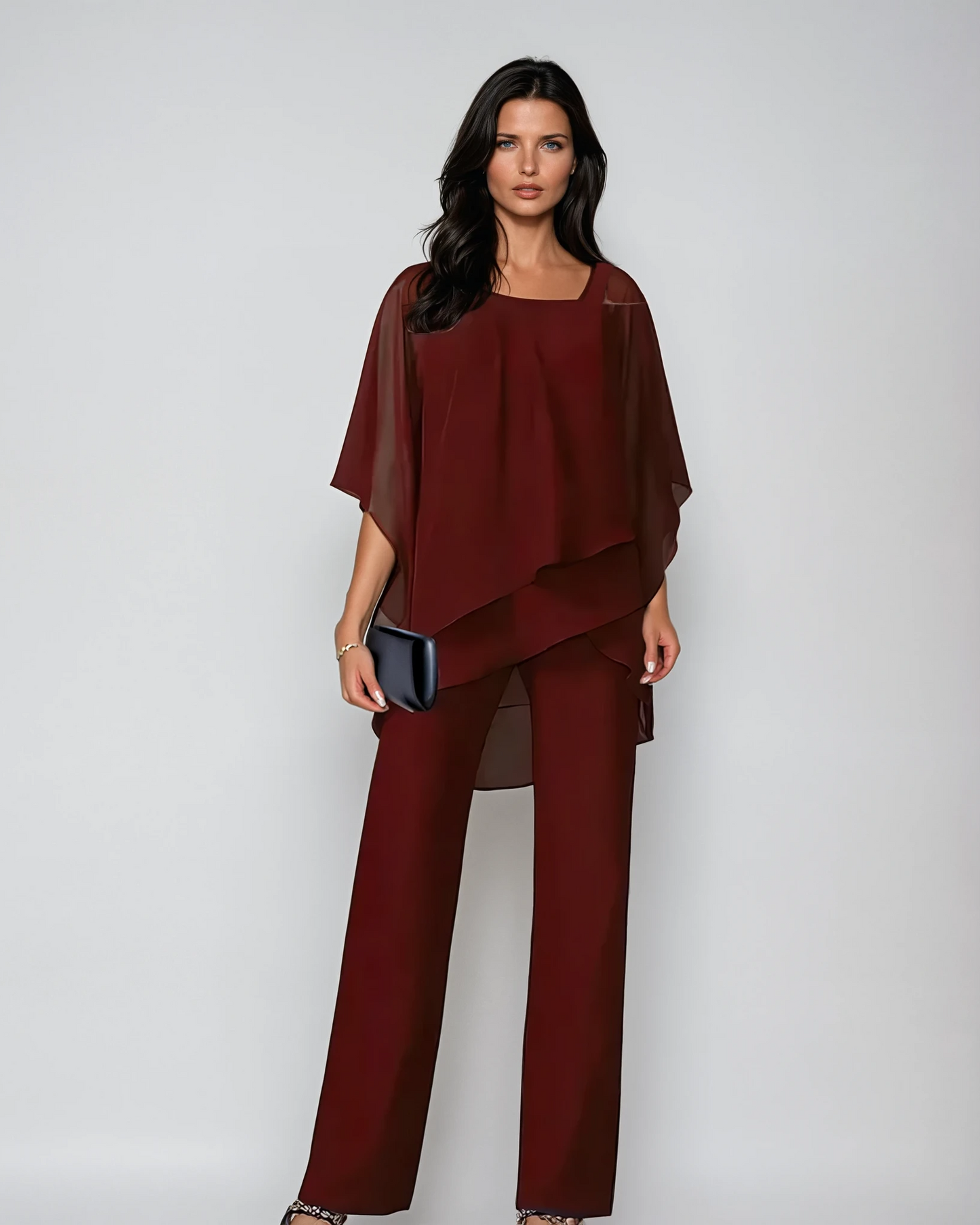 Women's Two-Piece Set with Asymmetric Top and Wide-Leg Pants – High Waist