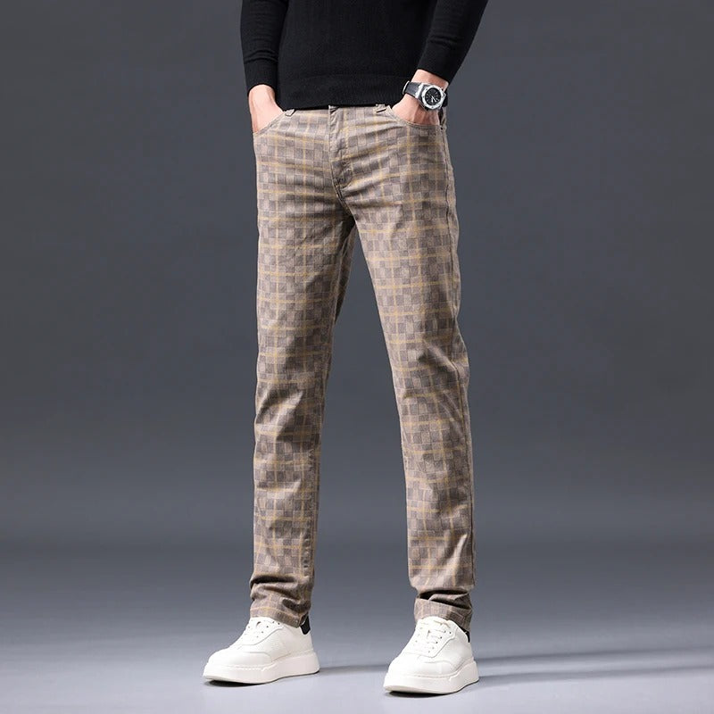 Herre bukser med tern, slim fit, med lynlås lukning