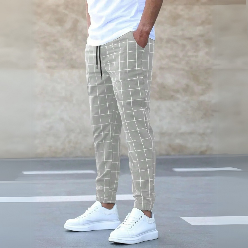 Pantaloni Jogger Uomo a Quadri con Vita Elasticizzata – Vestibilità Affusolata