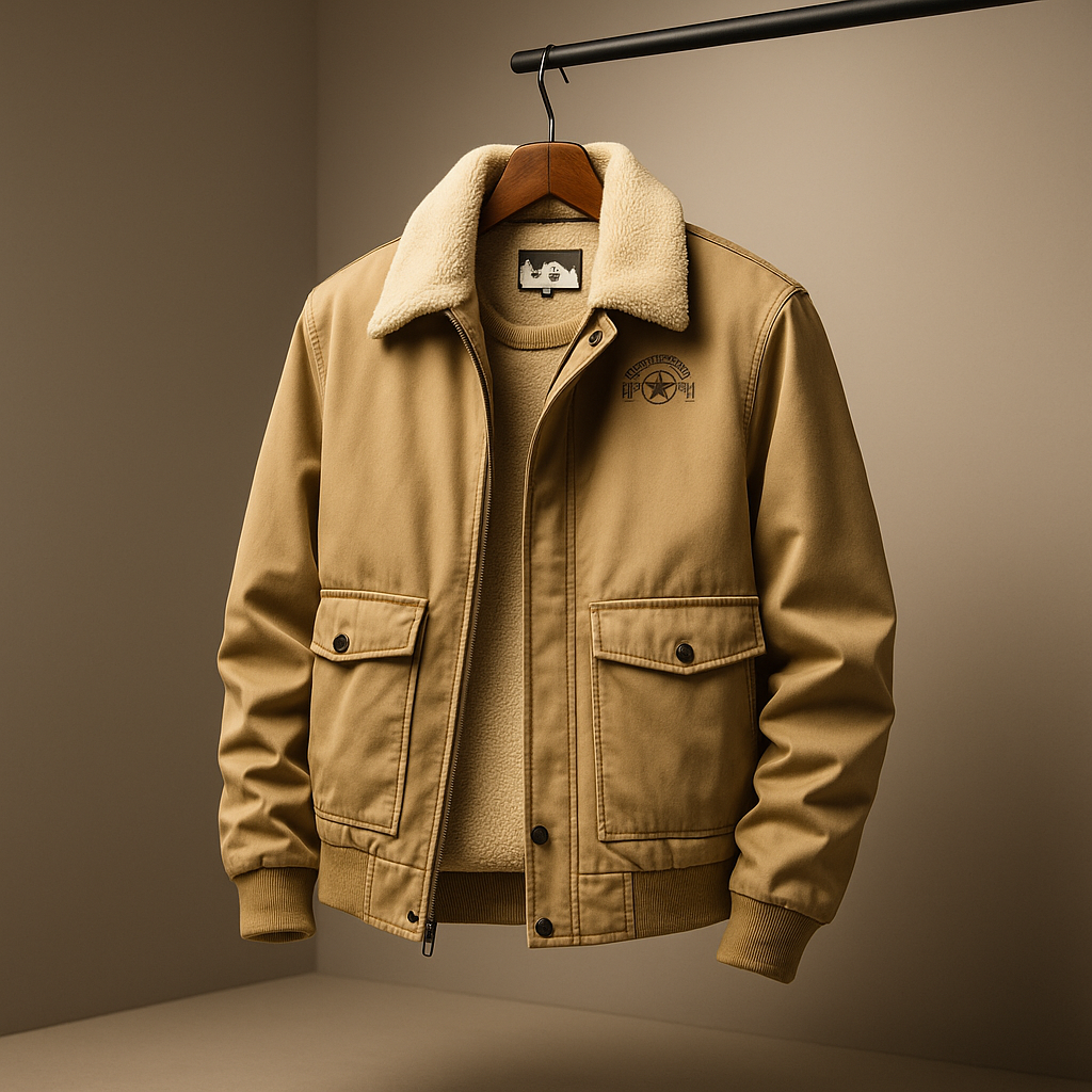 Giacca Aviator Uomo Invernale con Tasche con Cerniera – Stile Classico – Pelliccia Look
