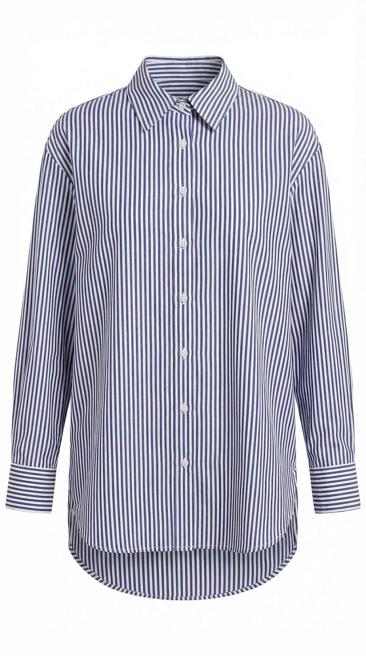 Camicia Da Donna In Popeline A Righe Blu, A Maniche Lunghe E Vestibilità Comoda.