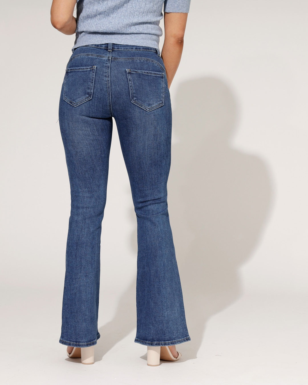 High-Waisted Women's Jeans with Flared Leg, Blue, Stretchy