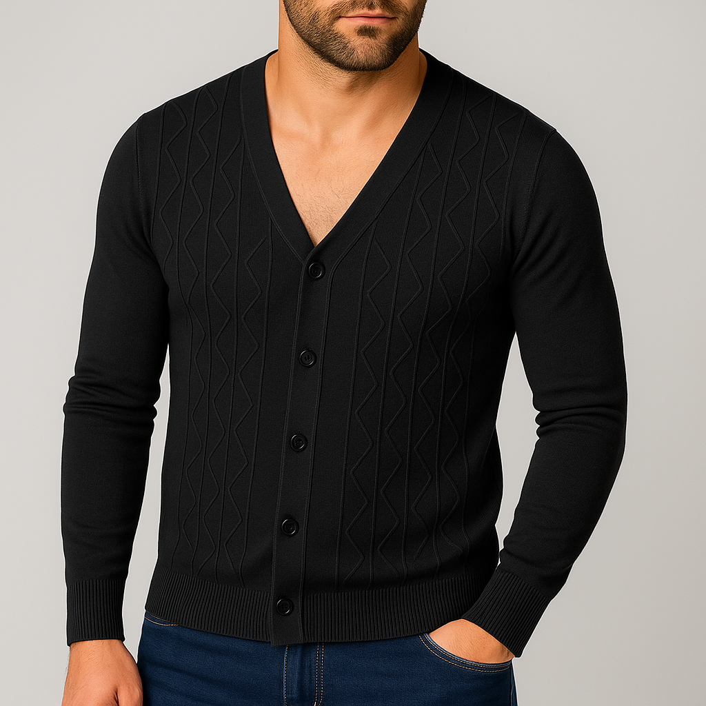 Gilet Uomo con Bottoni e Motivo a Treccia – Scollo a V e Design Versatile
