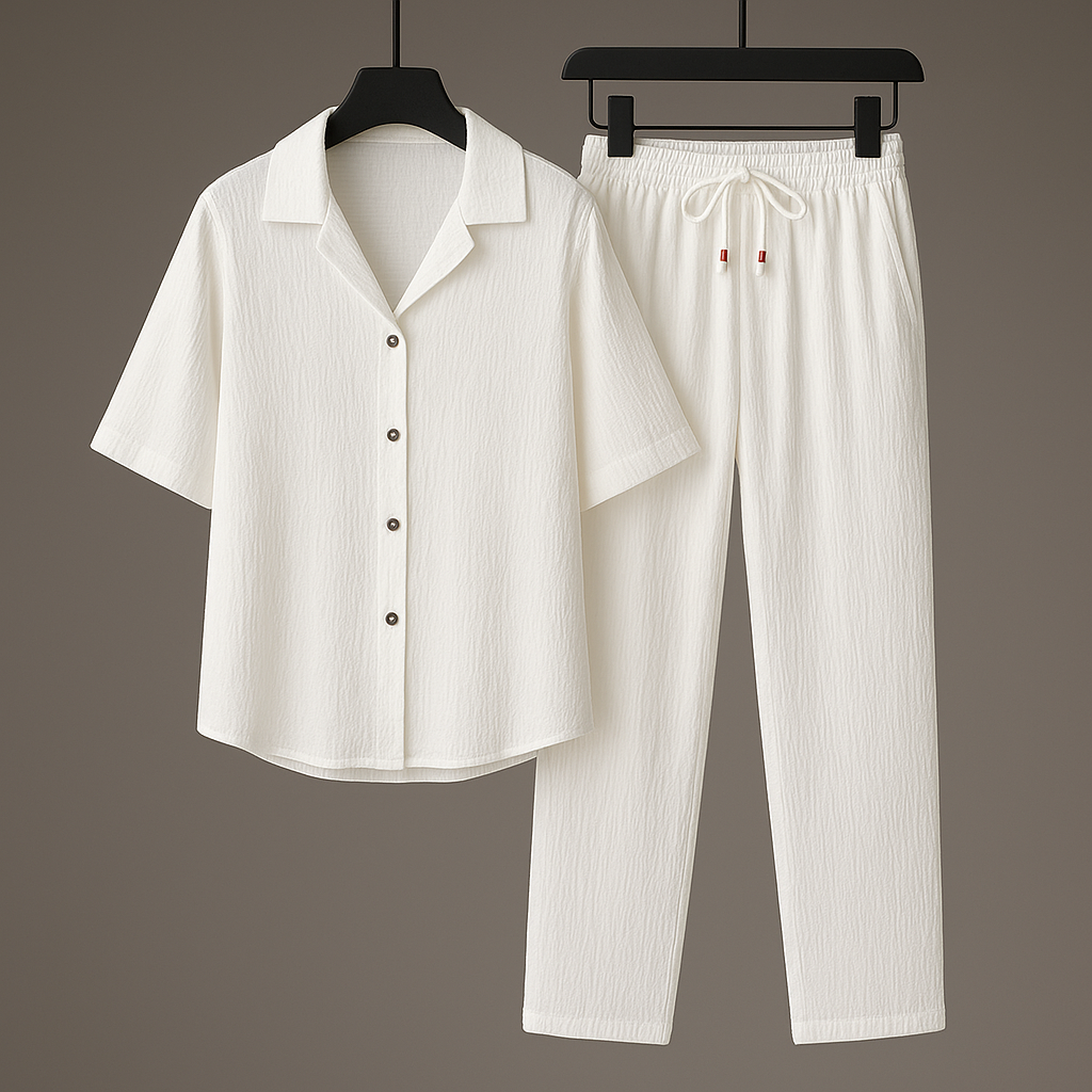 Men's Summer Set with Drawstring Pants and Open Collar Shirt