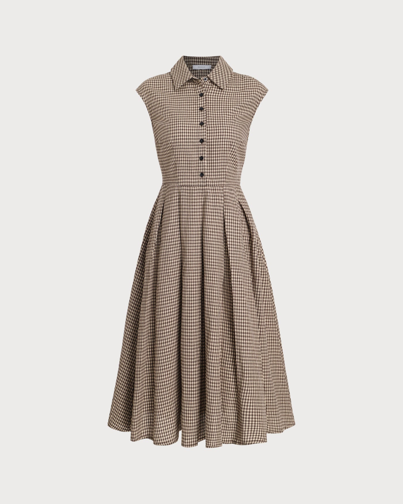 Abito Midi Donna a Quadri con Bottoni e Gonna Plissettata A-Linea