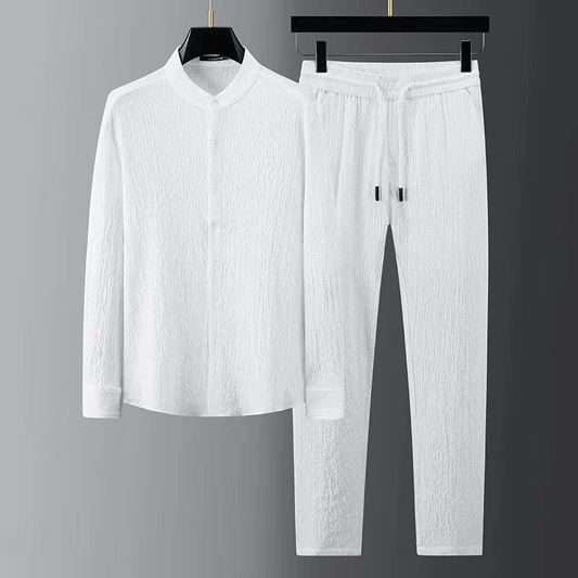 Men's Jumpsuit with Single-Breasted Closure and Elastic Waist