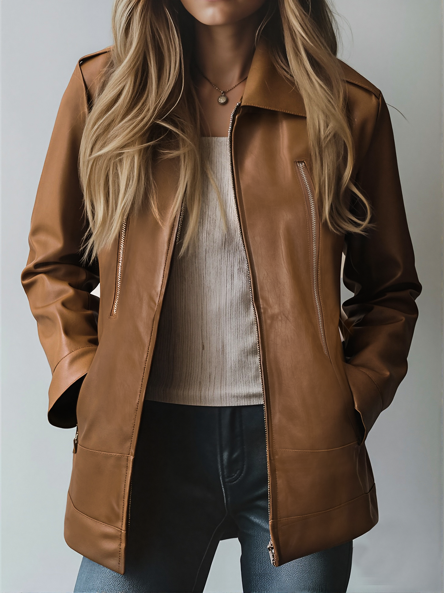 Women's Autumn Jacket with Notched Collar – Vintage Style with Zip