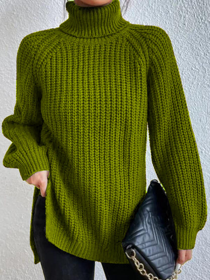 Maglione Donna con Collo Alto, Maniche Raglan e Spacco Laterale – Stile Versatile
