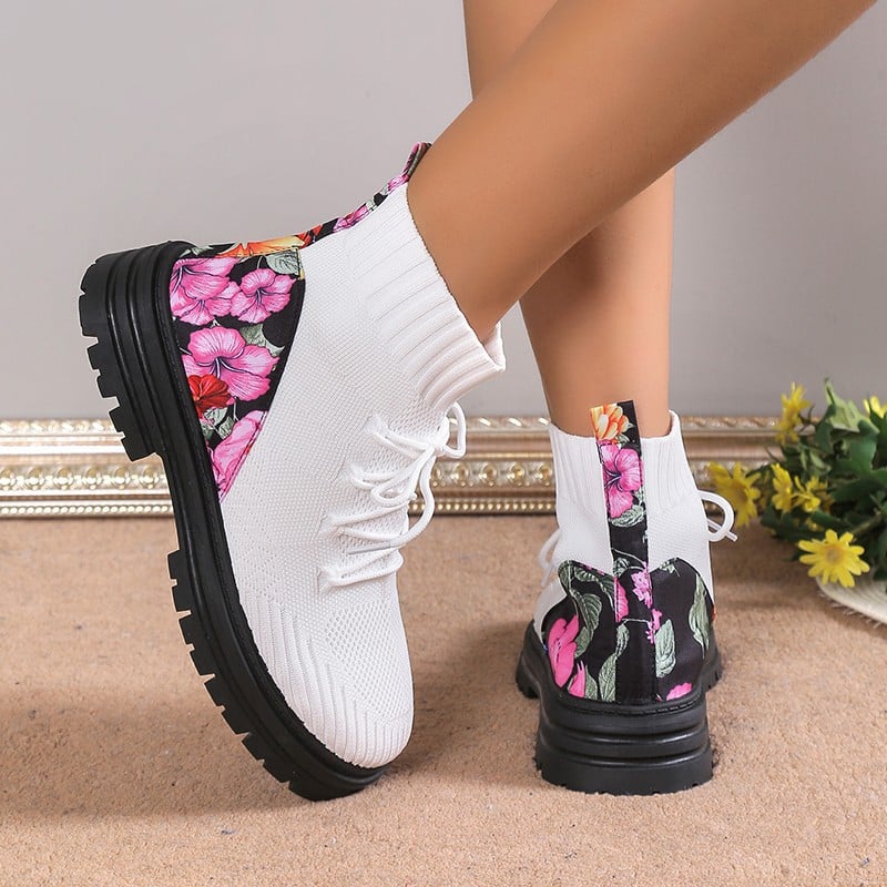 Botines de mujer otoño invierno con calceta de malla tejida – Suela plana de goma