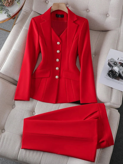 Women's Two-Piece Suit with Blazer and Regular Fit Lined Pants