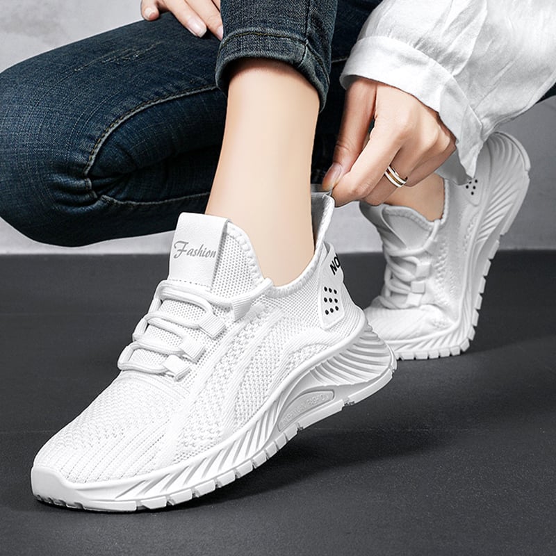 Løbesneakers til kvinder med snørebånd – åndbart mesh og PVC-sål