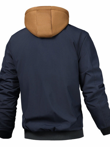 Giacca Bomber Uomo Autunnale Trapuntata con Cappuccio e Chiusura Frontale