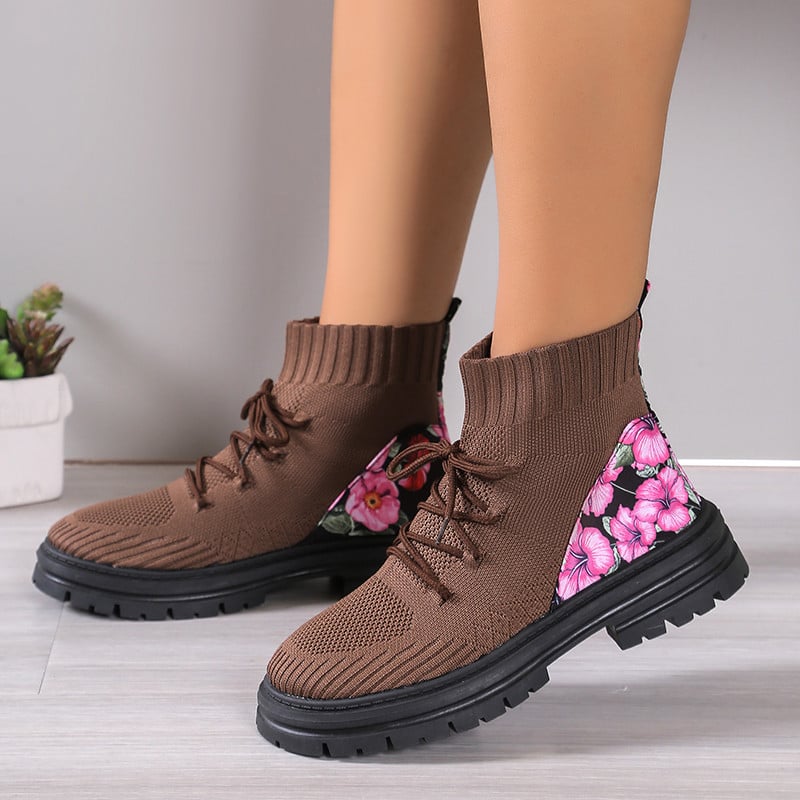 Botines de mujer otoño invierno con calceta de malla tejida – Suela plana de goma
