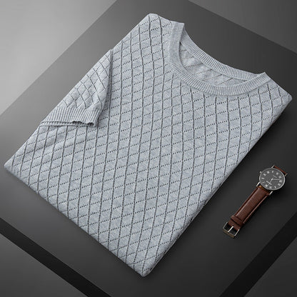 Camicia Uomo a Maniche Corte con Mezzo Girocollo e Fantasia a Quadri – Trattamento Antipiega