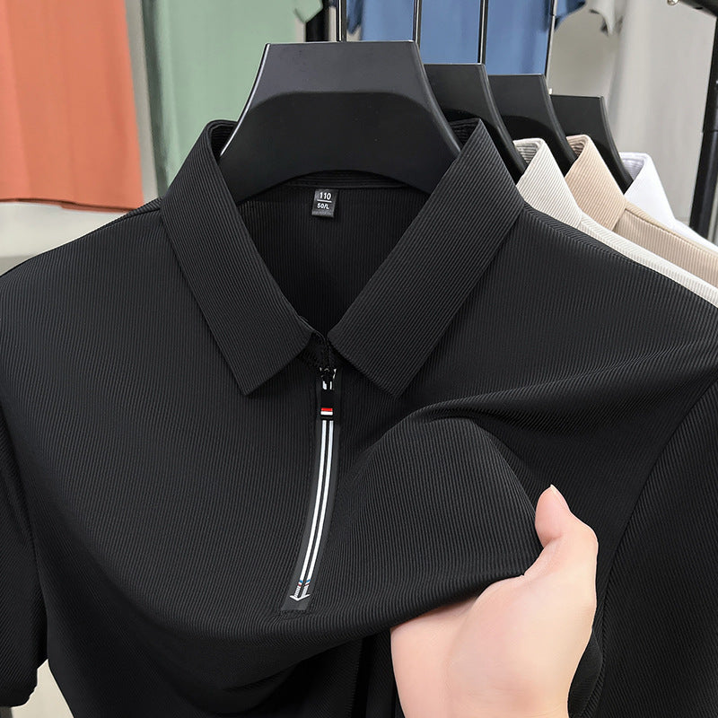Polo Uomo Estiva con Mezza Zip, Maniche Corte e Vestibilità Aderente – Effetto Seta
