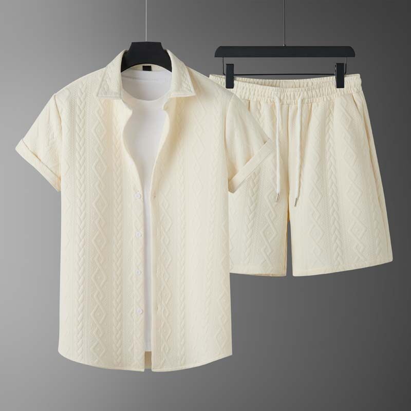 Men's Spring Set with Diamond Pattern: Short-Sleeve T-Shirt and Shorts – Casual Style