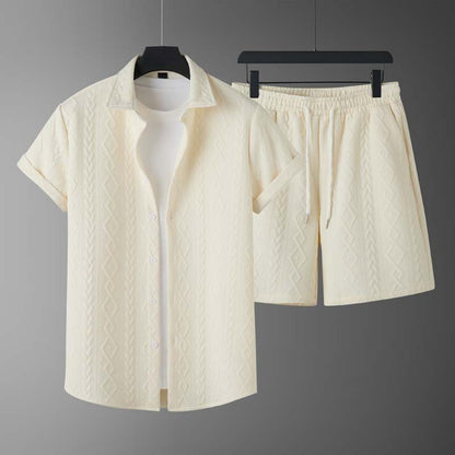 Men's Spring Set with Diamond Pattern: Short-Sleeve T-Shirt and Shorts – Casual Style