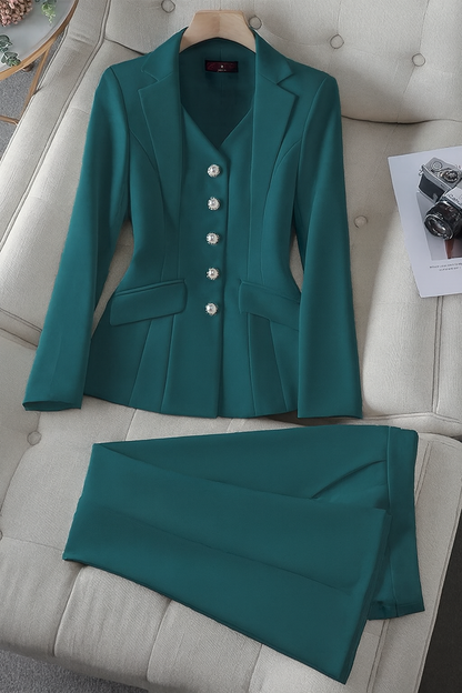 Women's Two-Piece Suit with Blazer and Regular Fit Lined Pants