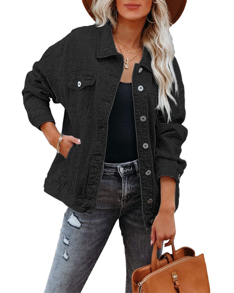 Chaqueta corta de mujer en denim con cuello bufanda y ajuste oversize