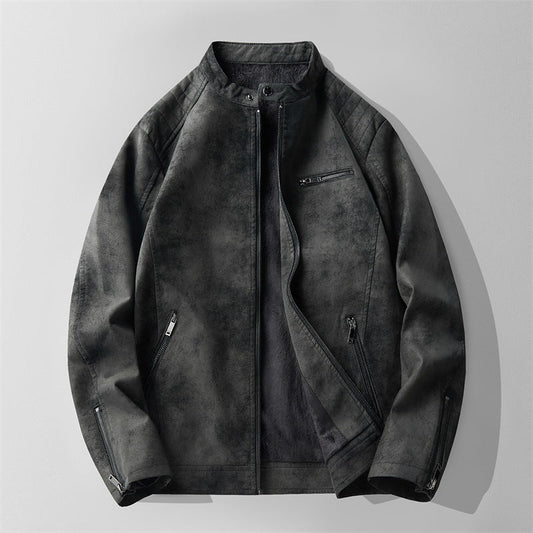 Men's Autumn Suede-Effect Jacket with High Collar