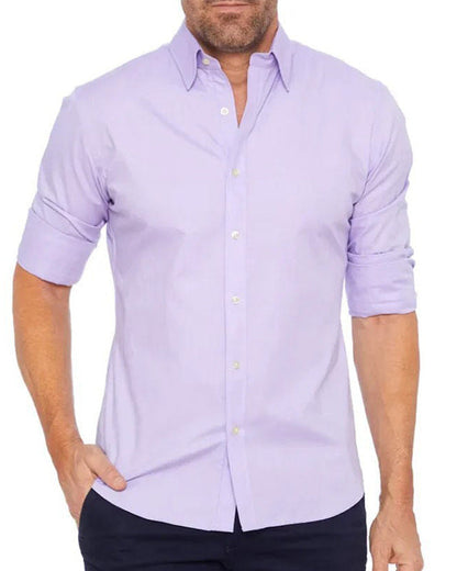 Camisa Oxford de hombre de corte ajustado con cremallera frontal, botones decorativos y mangas largas.