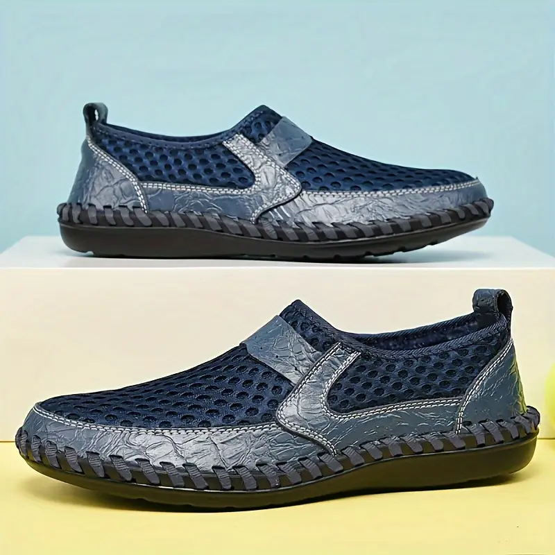 Herresko Slip-On med Elastisk Mesh Overdel og Bred Pasform – Stødabsorberende Sål med Skridsikring