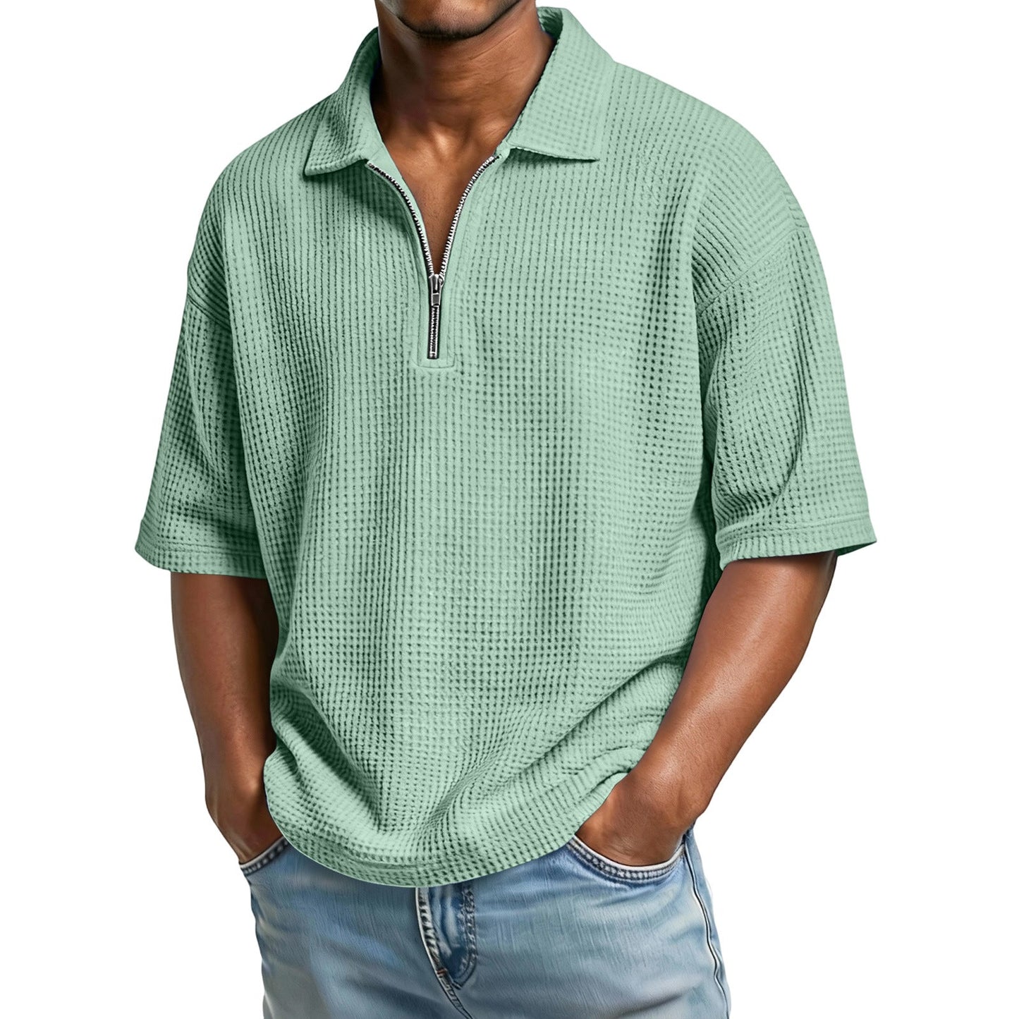 Men's Summer Polo Shirt in Honeycomb Knit with Short Sleeves – Regular Fit