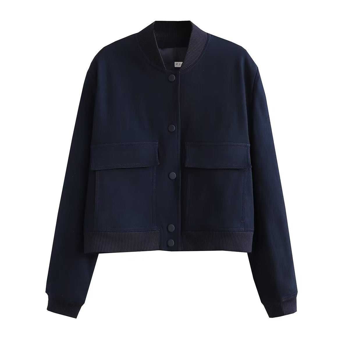 Chaqueta bomber de mujer para otoño con bolsillos delanteros y diseño liso