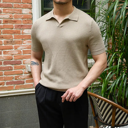 Herreskjorte med lange ærmer, rund hals og ribkanter – Business casual stil