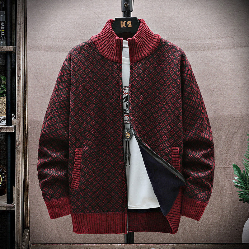 Men's Knit Coat with Zip and Long Sleeves