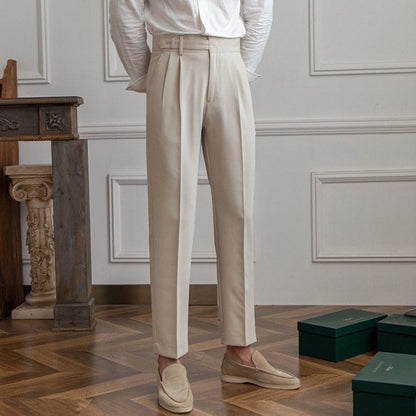 Pantaloni Uomo da Abito Dritti Vita Media Antipiega con Chiusura a Fibbia – Stile Formale